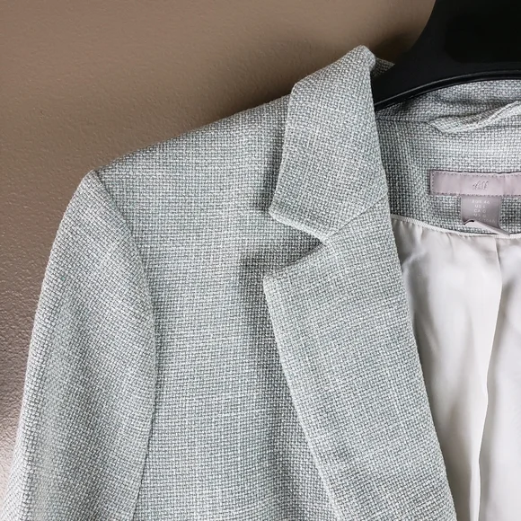 EUC✨ H&M women's large light green blue spring tweed blazer - Picture 9 of 12